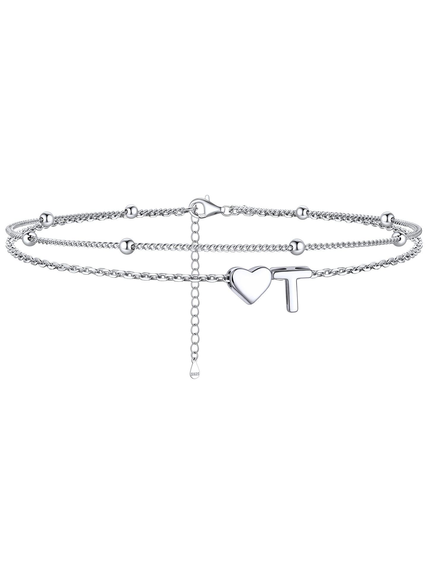 S925 Silver Double Layer Heart Anklet
