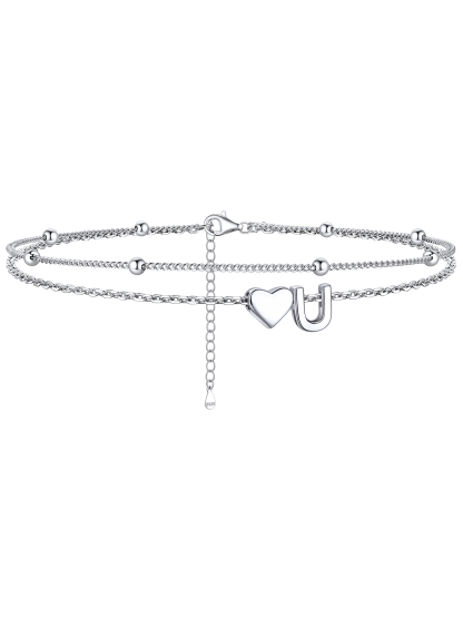 S925 Silver Double Layer Heart Anklet