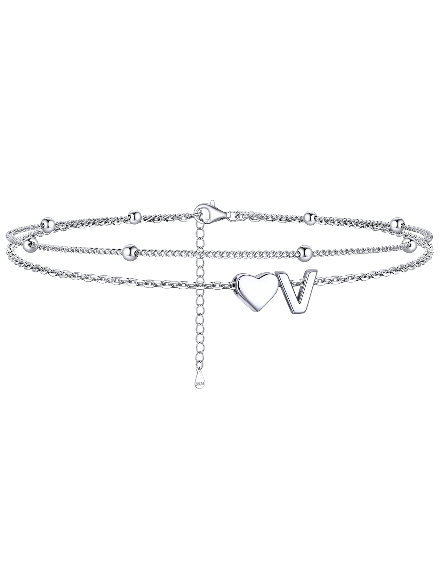S925 Silver Double Layer Heart Anklet