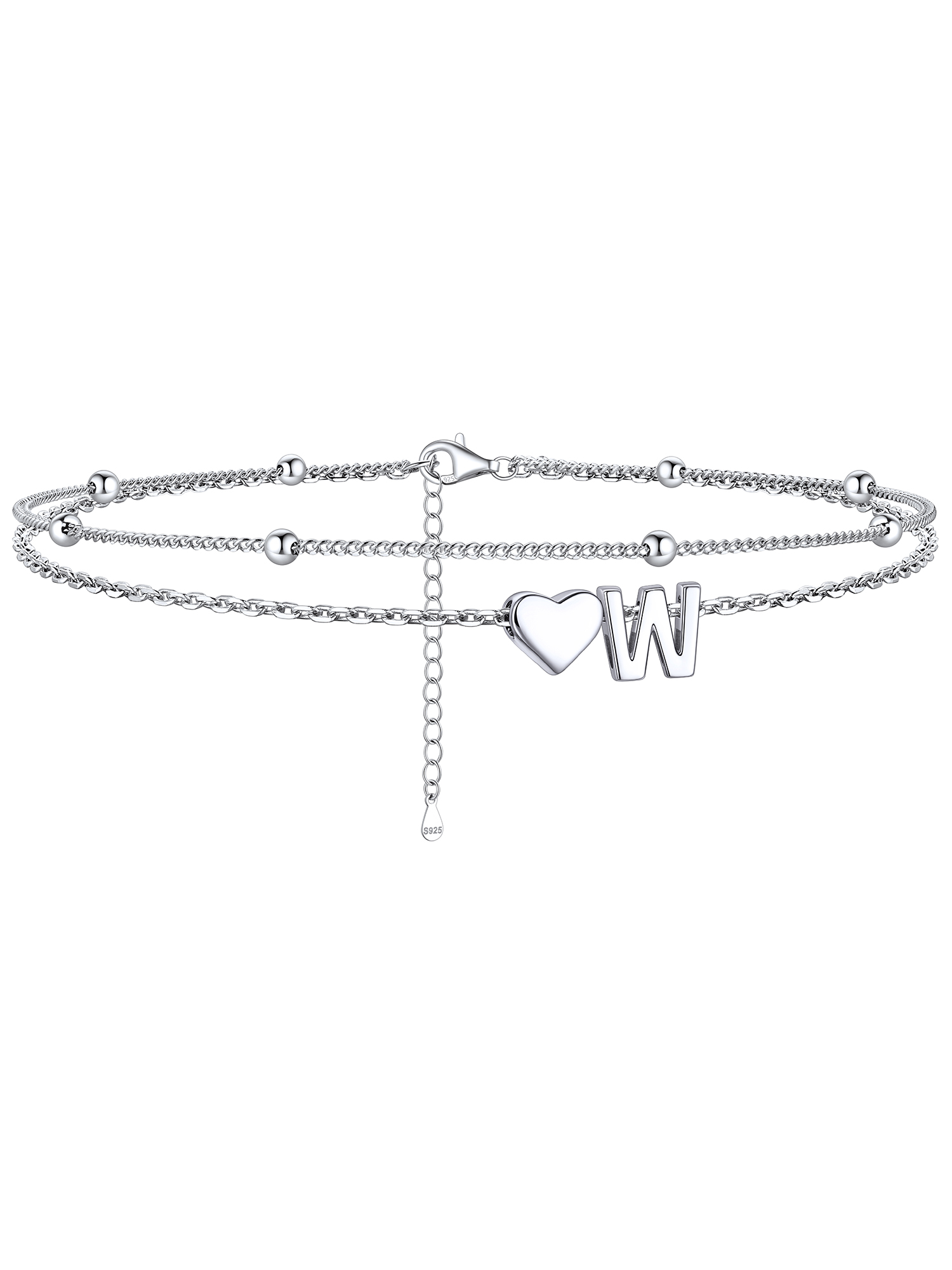 S925 Silver Double Layer Heart Anklet