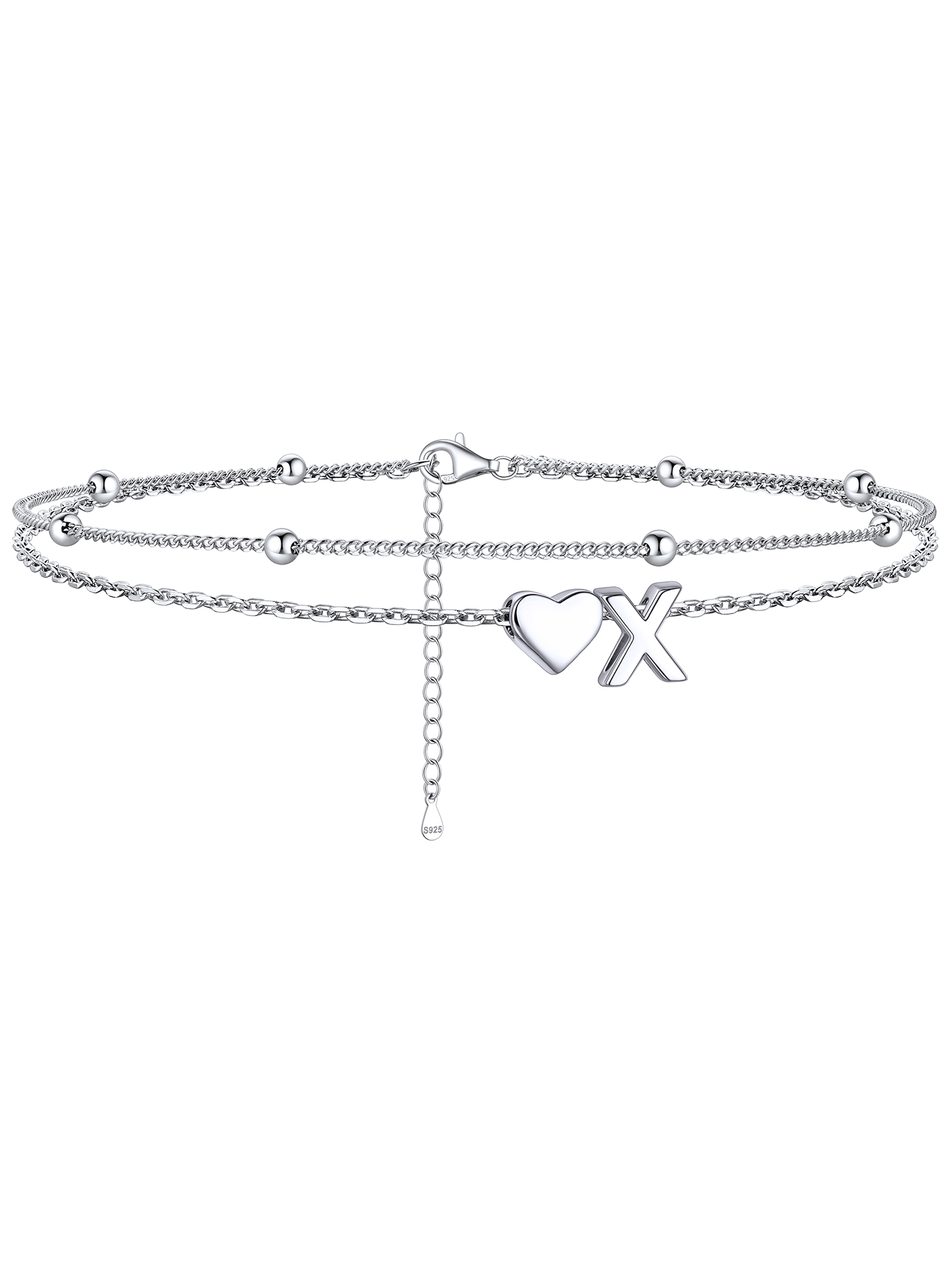 S925 Silver Double Layer Heart Anklet