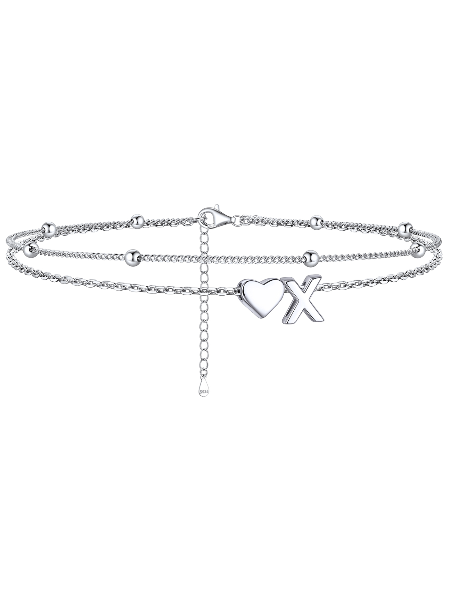 S925 Silver Double Layer Heart Anklet