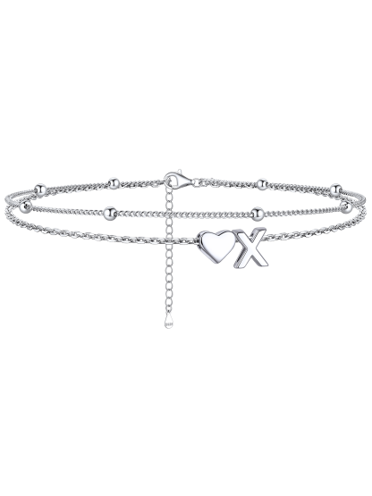 S925 Silver Double Layer Heart Anklet