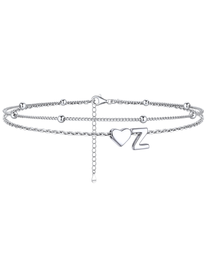 S925 Silver Double Layer Heart Anklet