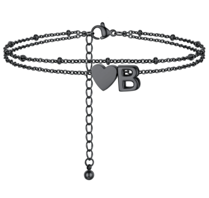 Polished Heart Letter Double Layer Anklet
