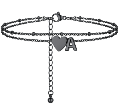 Polished Heart Letter Double Layer Anklet