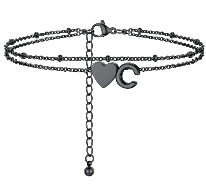 Polished Heart Letter Double Layer Anklet