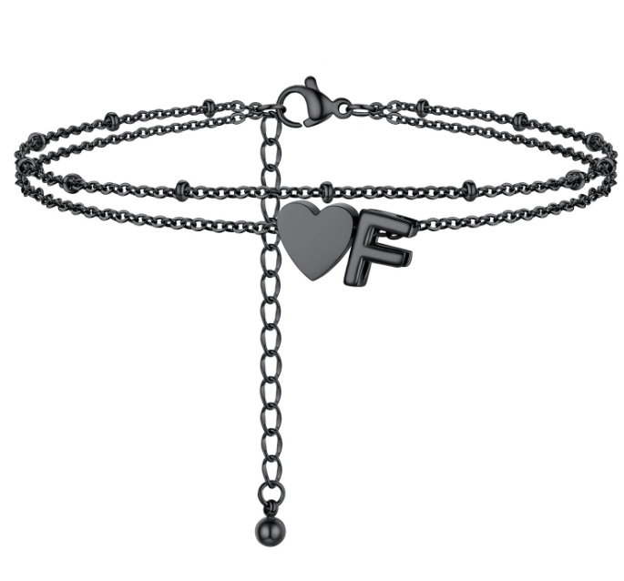 Polished Heart Letter Double Layer Anklet