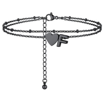 Polished Heart Letter Double Layer Anklet