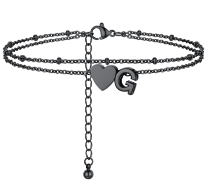 Polished Heart Letter Double Layer Anklet