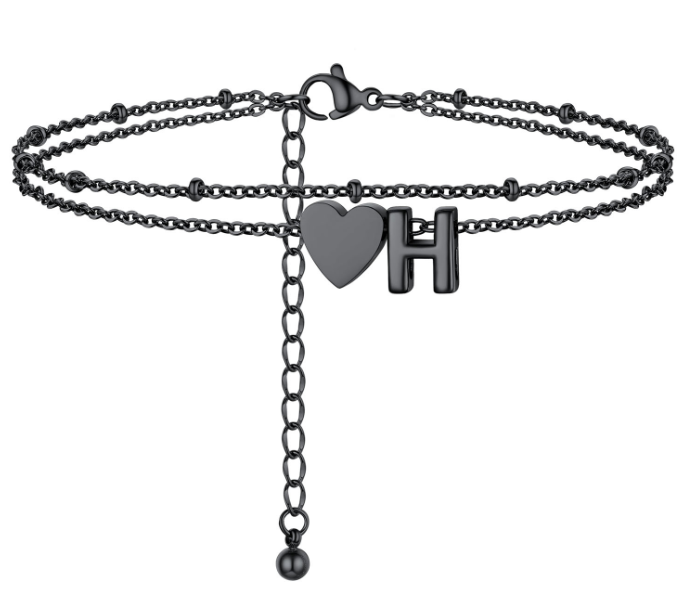 Polished Heart Letter Double Layer Anklet