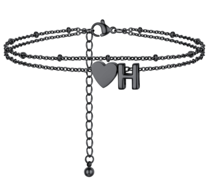 Polished Heart Letter Double Layer Anklet