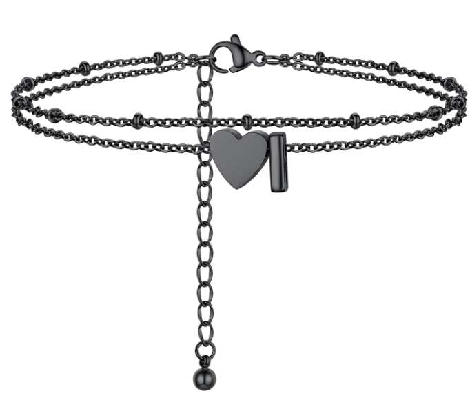 Polished Heart Letter Double Layer Anklet