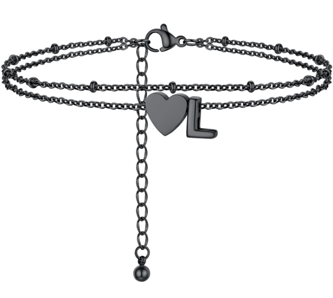 Polished Heart Letter Double Layer Anklet