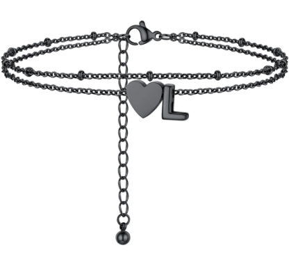 Polished Heart Letter Double Layer Anklet