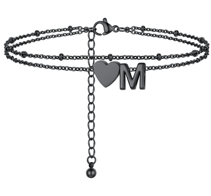 Polished Heart Letter Double Layer Anklet