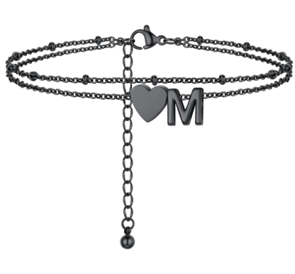 Polished Heart Letter Double Layer Anklet