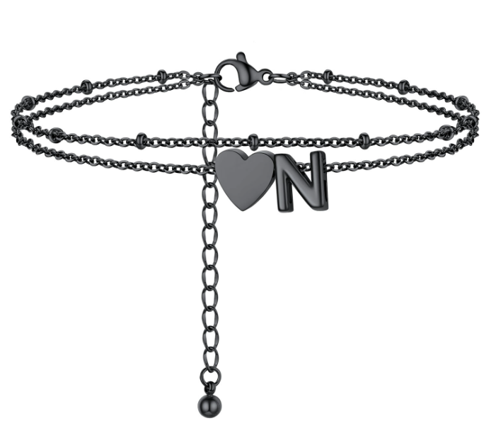Polished Heart Letter Double Layer Anklet