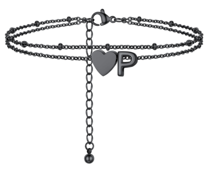 Polished Heart Letter Double Layer Anklet
