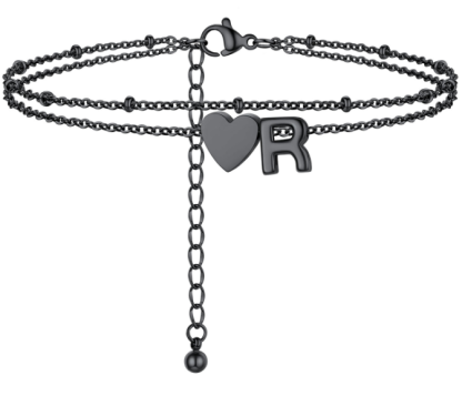 Polished Heart Letter Double Layer Anklet