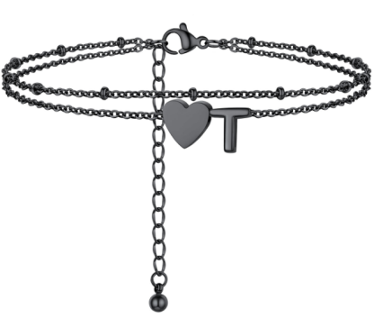 Polished Heart Letter Double Layer Anklet