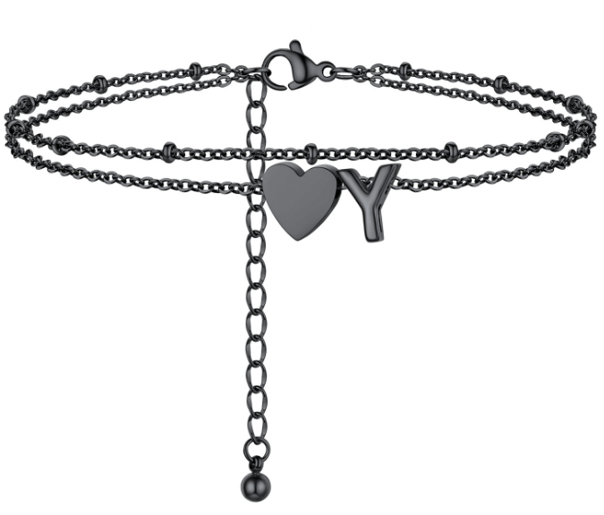 Polished Heart Letter Double Layer Anklet