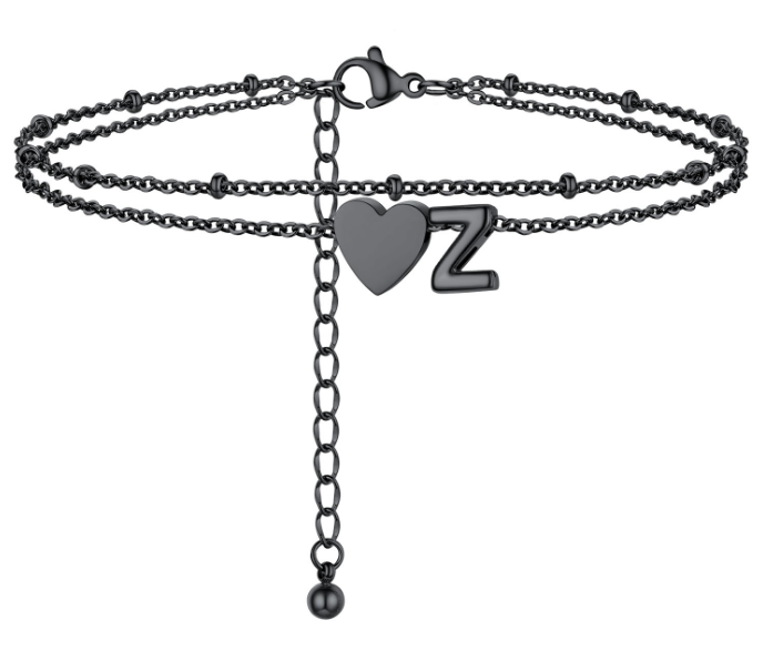 Polished Heart Letter Double Layer Anklet