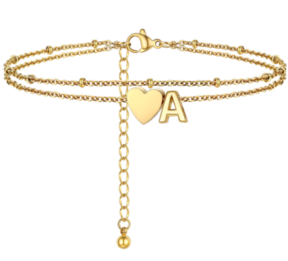 Polished Heart Letter Double Layer Anklet
