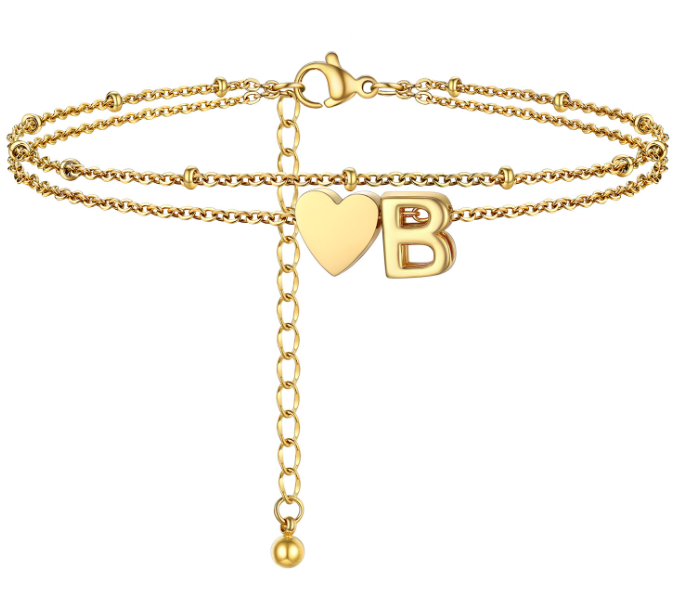 Polished Heart Letter Double Layer Anklet