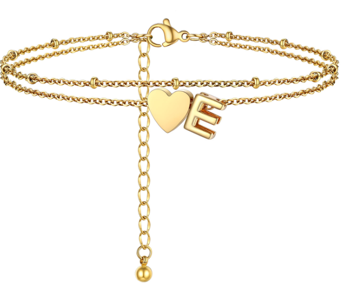 Polished Heart Letter Double Layer Anklet