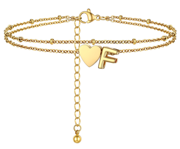 Polished Heart Letter Double Layer Anklet