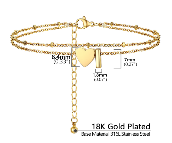 Polished Heart Letter Double Layer Anklet