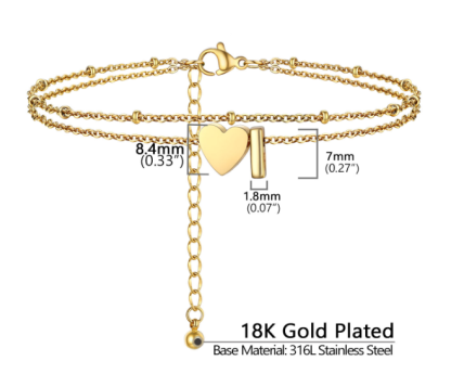 Polished Heart Letter Double Layer Anklet