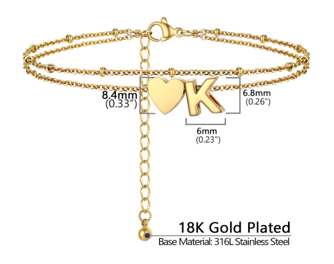 Polished Heart Letter Double Layer Anklet