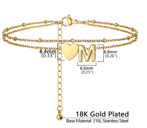 Polished Heart Letter Double Layer Anklet