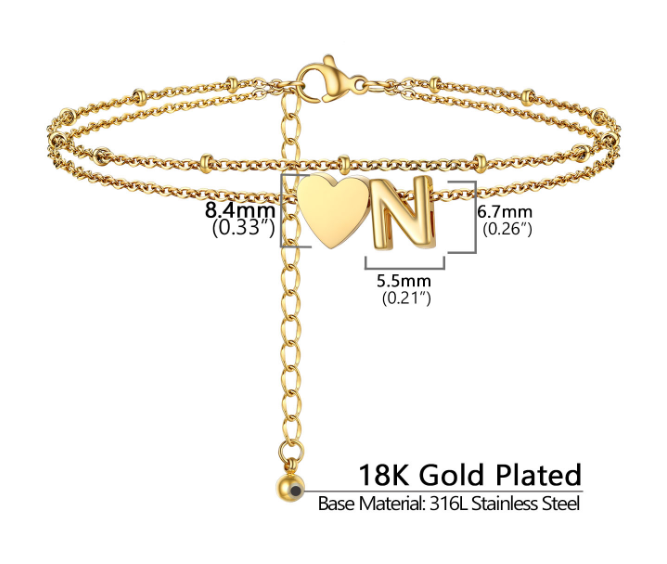 Polished Heart Letter Double Layer Anklet
