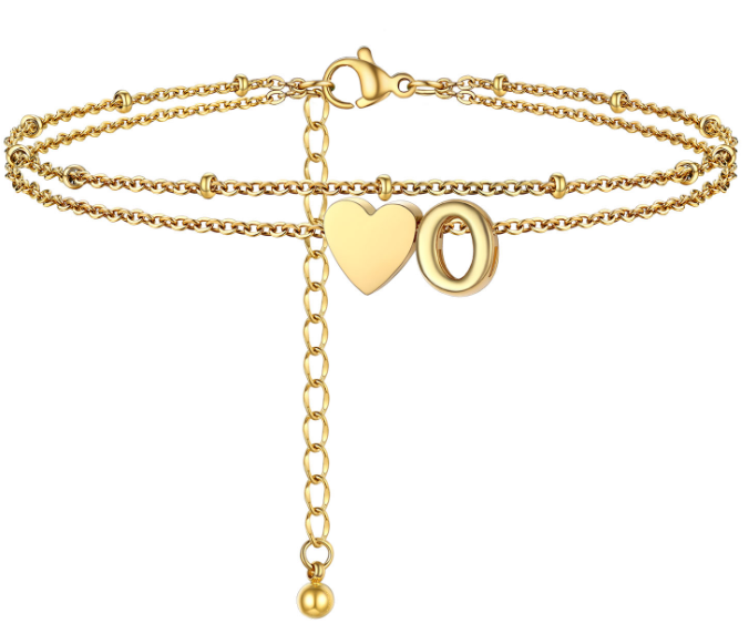 Polished Heart Letter Double Layer Anklet