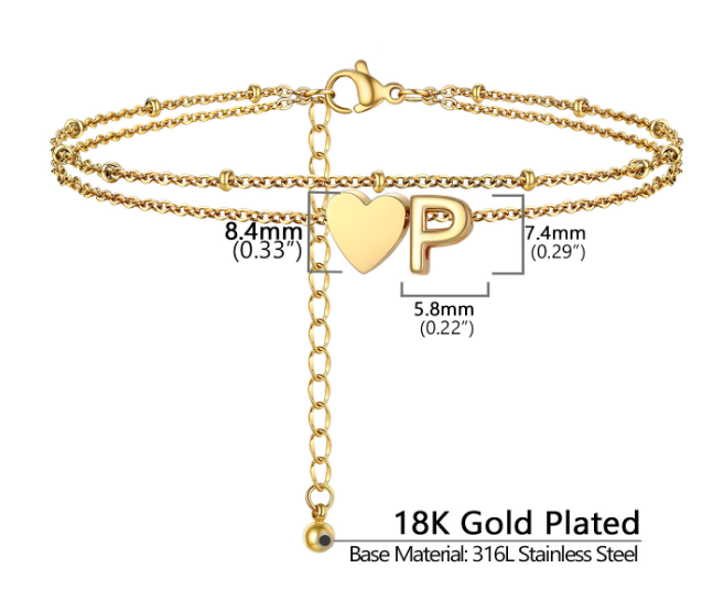 Polished Heart Letter Double Layer Anklet