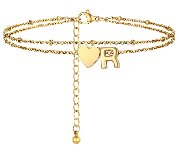 Polished Heart Letter Double Layer Anklet