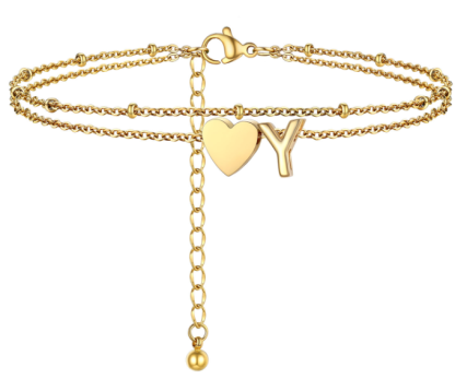 Polished Heart Letter Double Layer Anklet