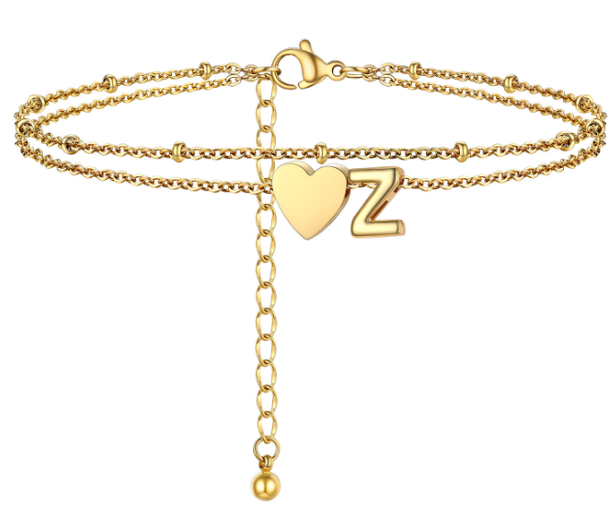 Polished Heart Letter Double Layer Anklet