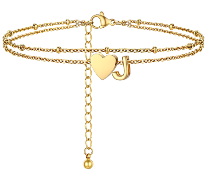 Polished Heart Letter Double Layer Anklet