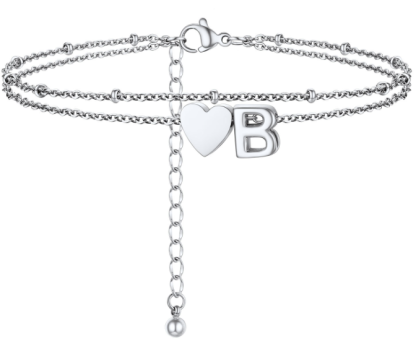 Polished Heart Letter Double Layer Anklet
