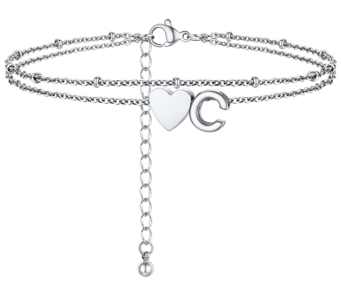 Polished Heart Letter Double Layer Anklet