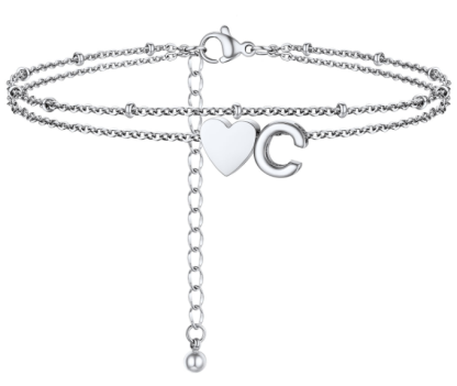 Polished Heart Letter Double Layer Anklet