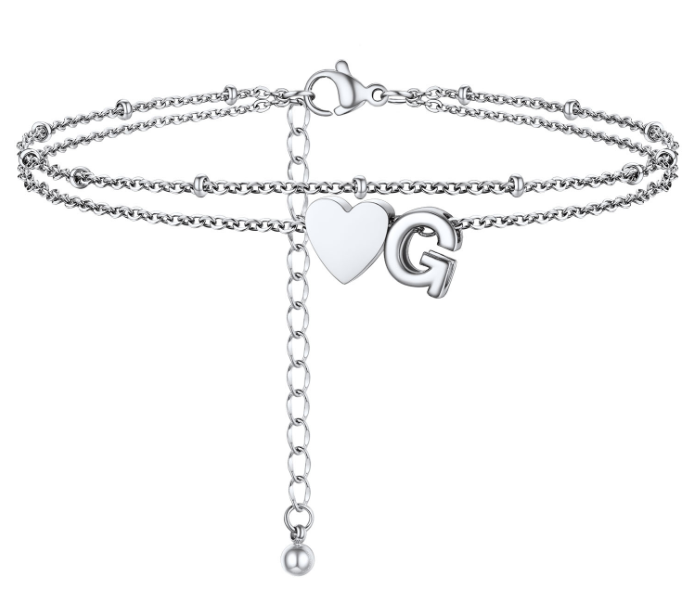 Polished Heart Letter Double Layer Anklet