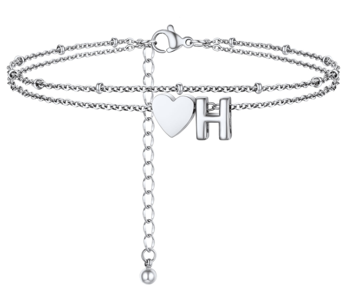 Polished Heart Letter Double Layer Anklet