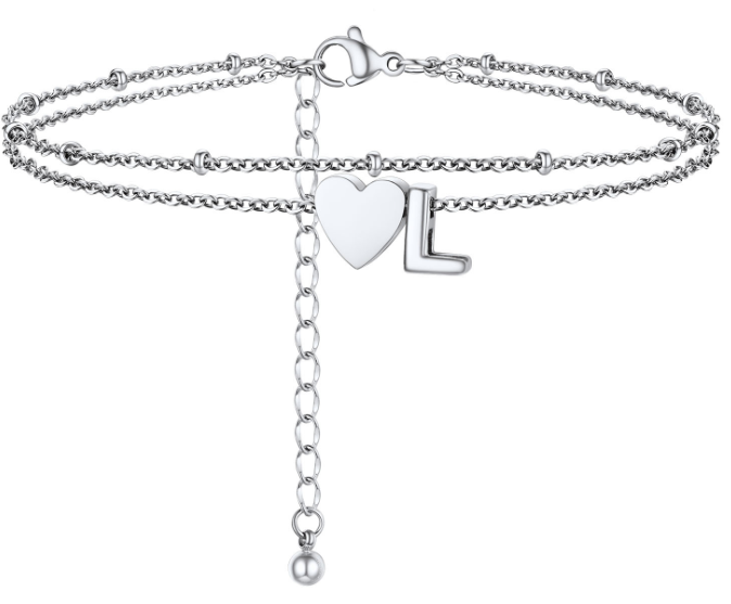 Polished Heart Letter Double Layer Anklet