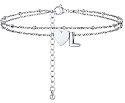 Polished Heart Letter Double Layer Anklet