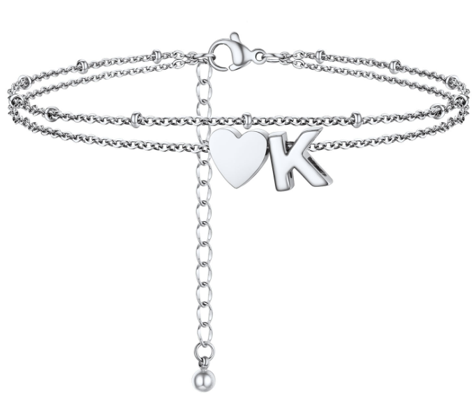 Polished Heart Letter Double Layer Anklet